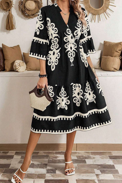 Geometric Print Loose Midi Dress