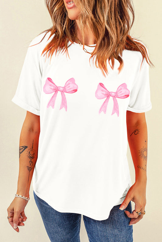 Bow Graphic T-Shirt - Pink/White