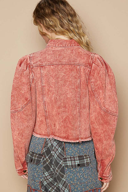 Raw Hem Button Up Cropped Denim Jacket