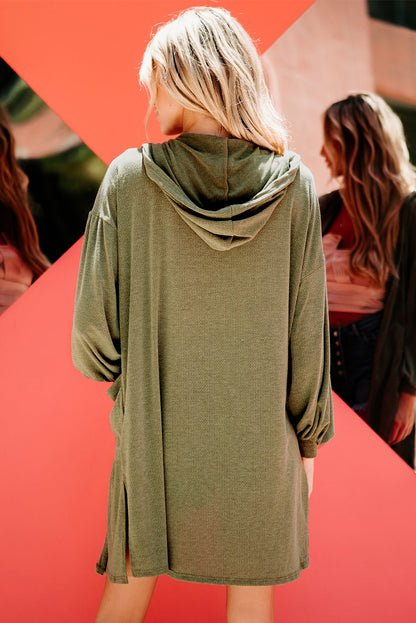 Green Hooded Side Split Open Kimono with Pocket