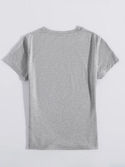 Gray "Be Kind" graphic t-shirt, basic style, slightly stretchy polyester.