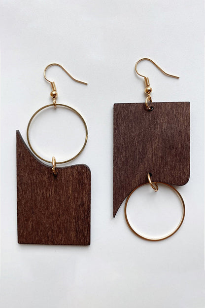 Geometrical Shape Wooden Dangle Earrings with Boho Chic Design