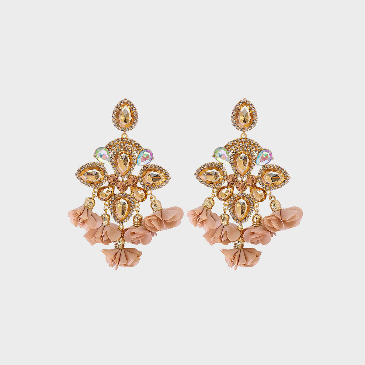 Flower Shape Rhinestone Alloy Dangle Earrings with pink accents