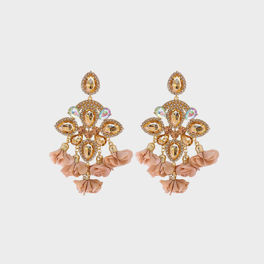 Flower Shape Rhinestone Alloy Dangle Earrings with pink accents