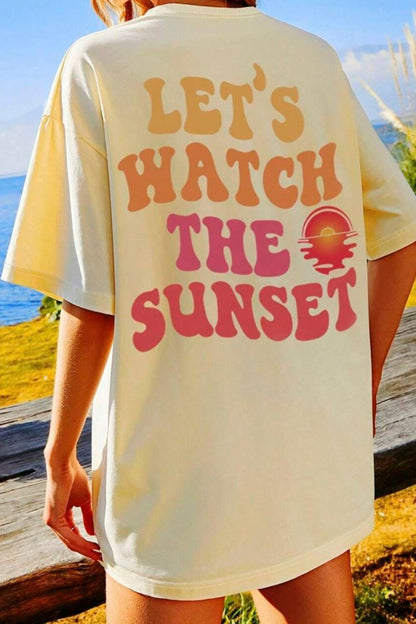 Let's Watch The Sunset T-Shirt with colorful sunset graphic on back.