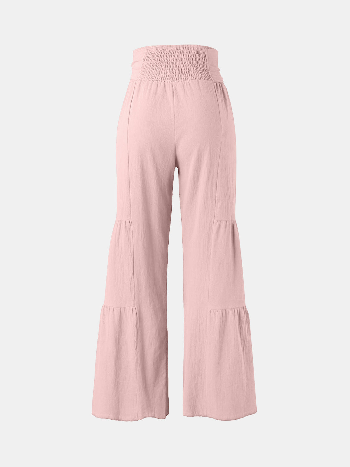 Tied ruched wide leg pants in pink, high waist, polyester blend.