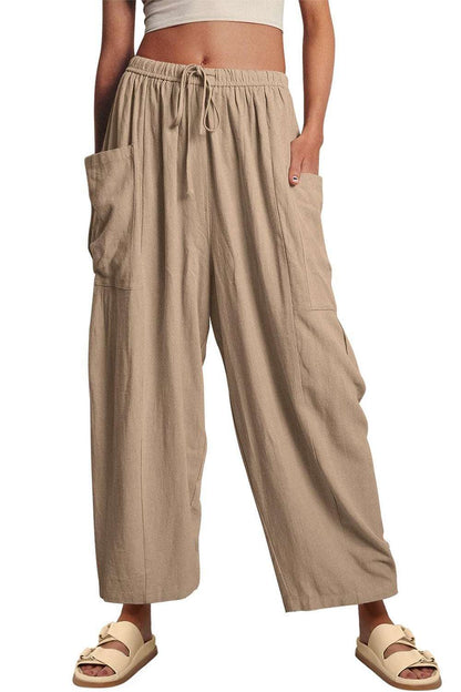 Boho Wide Leg Harem Pants with Pockets in Beige