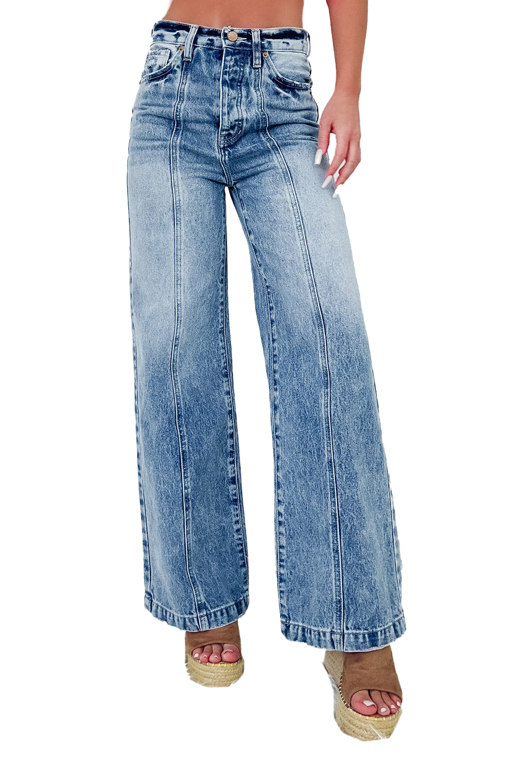 Central Seamed Wide Leg High Waist Jeans in dusk blue, featuring modern seamed detailing and wide-leg silhouette.