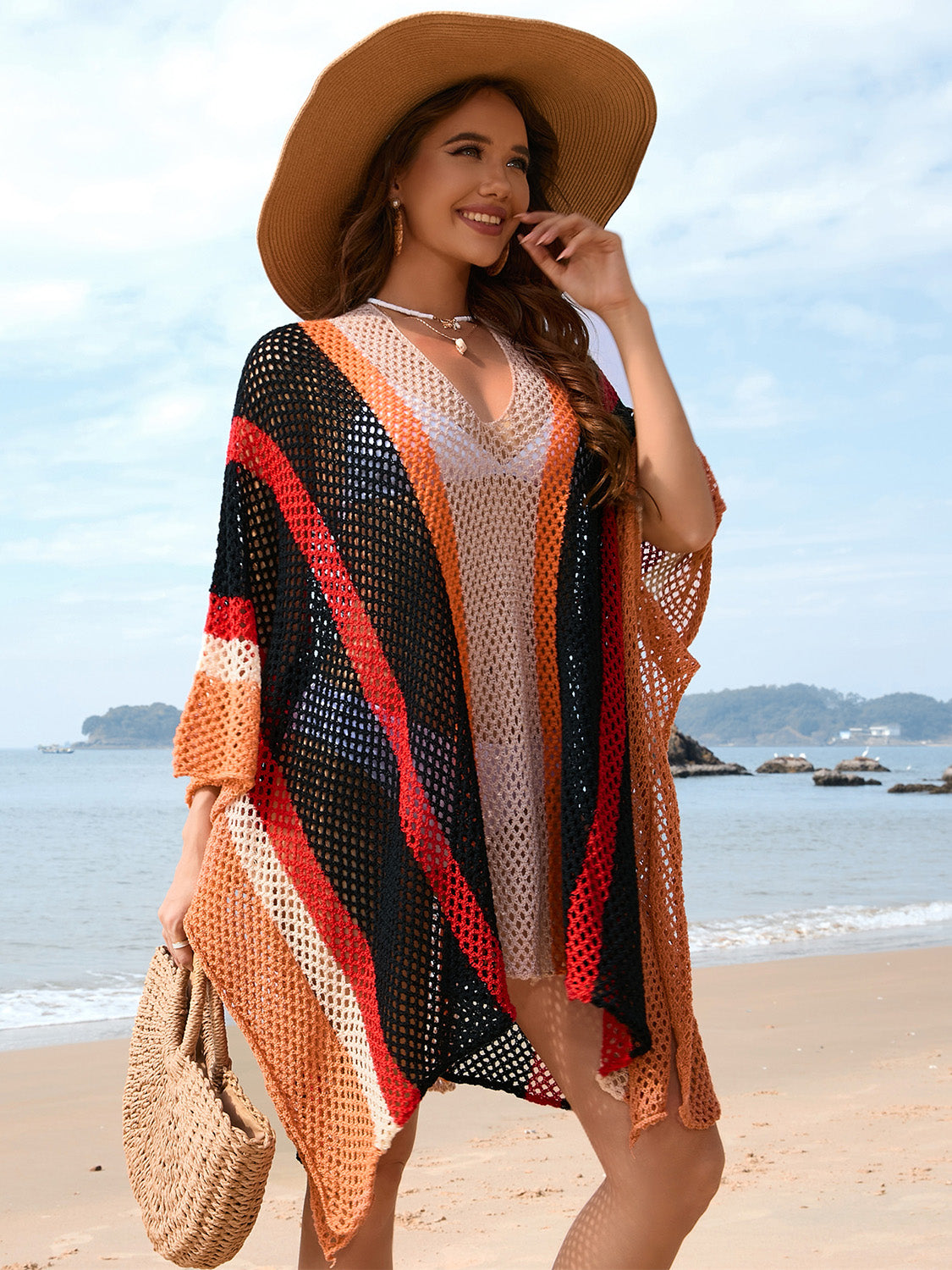 Color Block Plunge Beach Dress on Woman at Beach