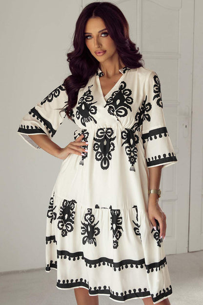 Geometric Print Loose Midi Dress