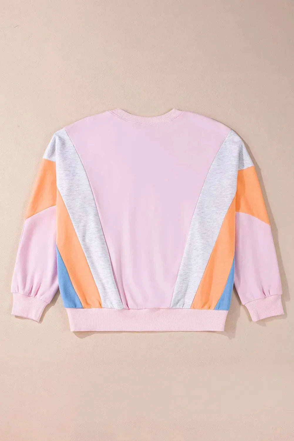 Color block round neck long sleeve sweatshirt with pastel shades, featuring a basic style and relaxed fit.