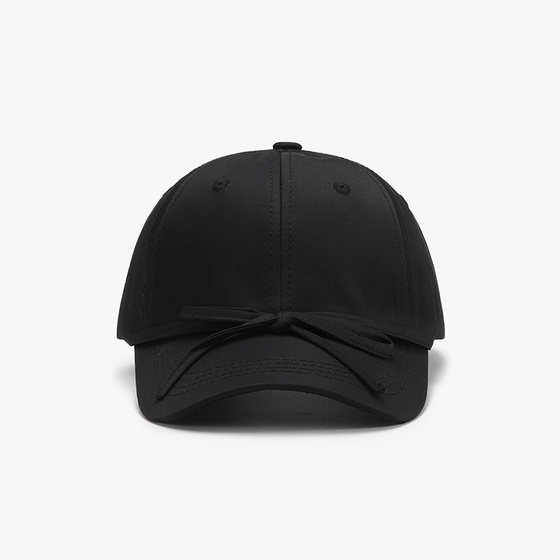 Black tied bow cotton baseball cap for women.