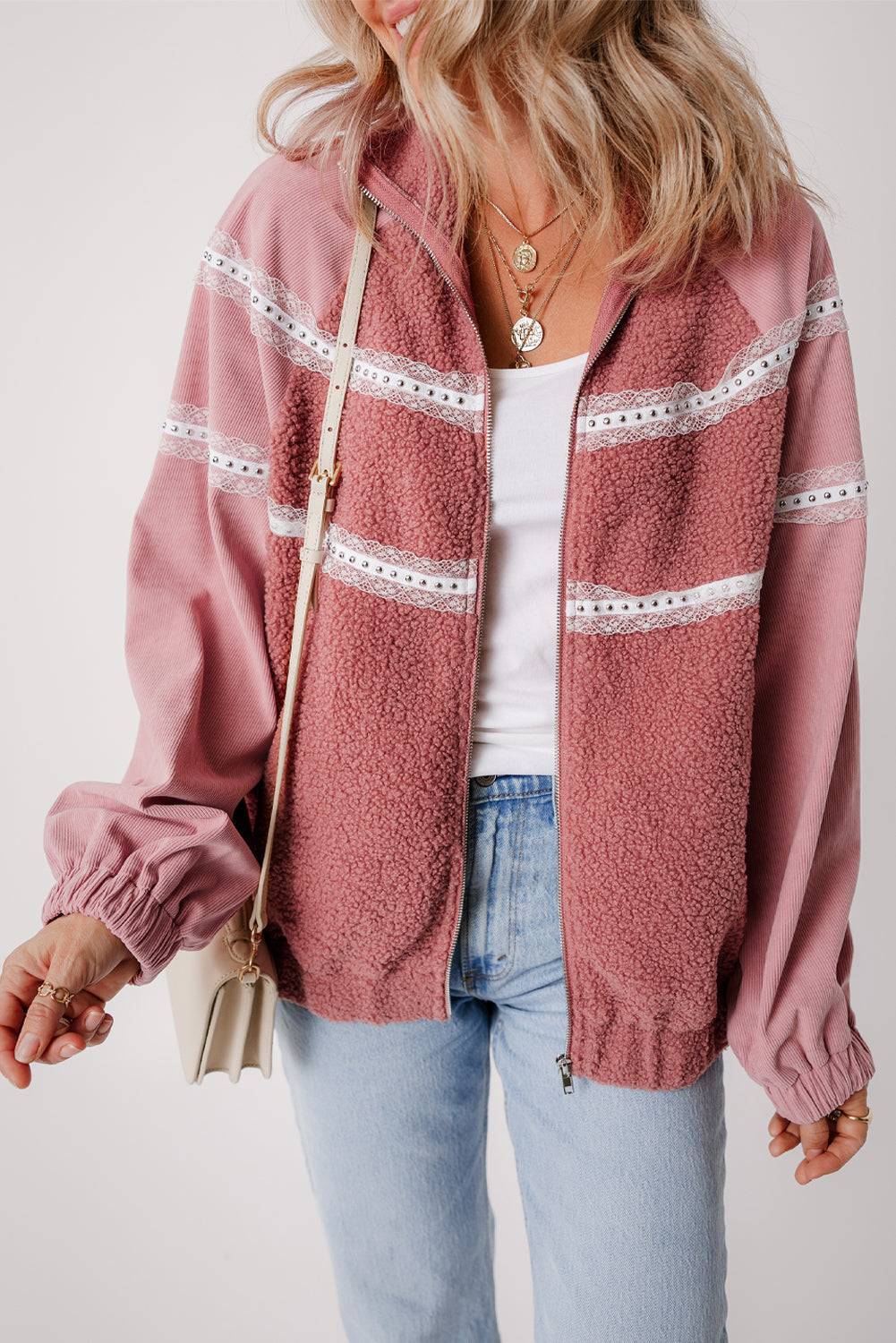 Zip Up Sherpa Patchwork Jacket