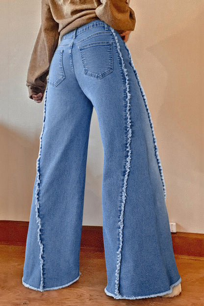 Vintage Stitching Raw Hem Flared Jeans