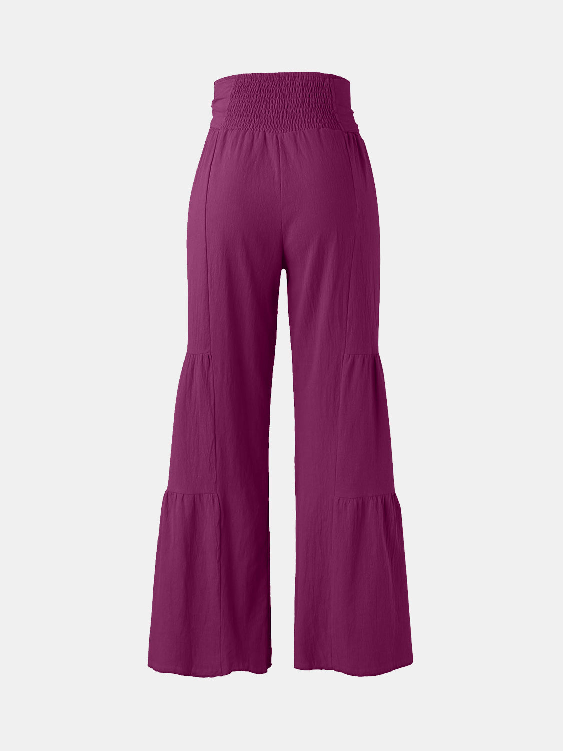 Tied ruched wide leg pants in purple, high waist and comfortable fit.