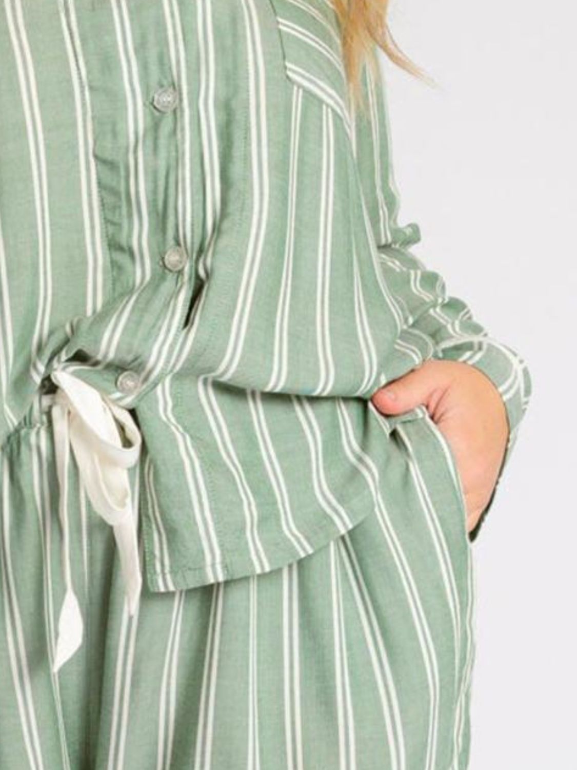 Striped collared neck long sleeve top and shorts lounge set with button detail.