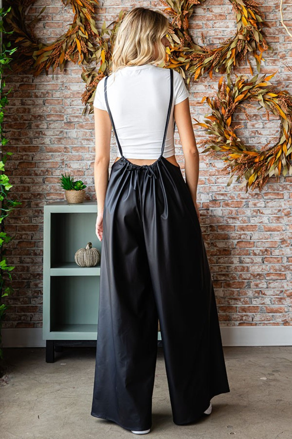 Drawstring Back Spaghetti Strap Wide Leg Overall