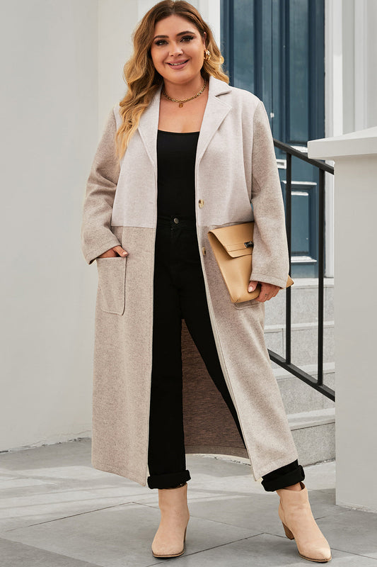 Plus Size Collared Neck Buttoned Longline Coat for Curvy Women